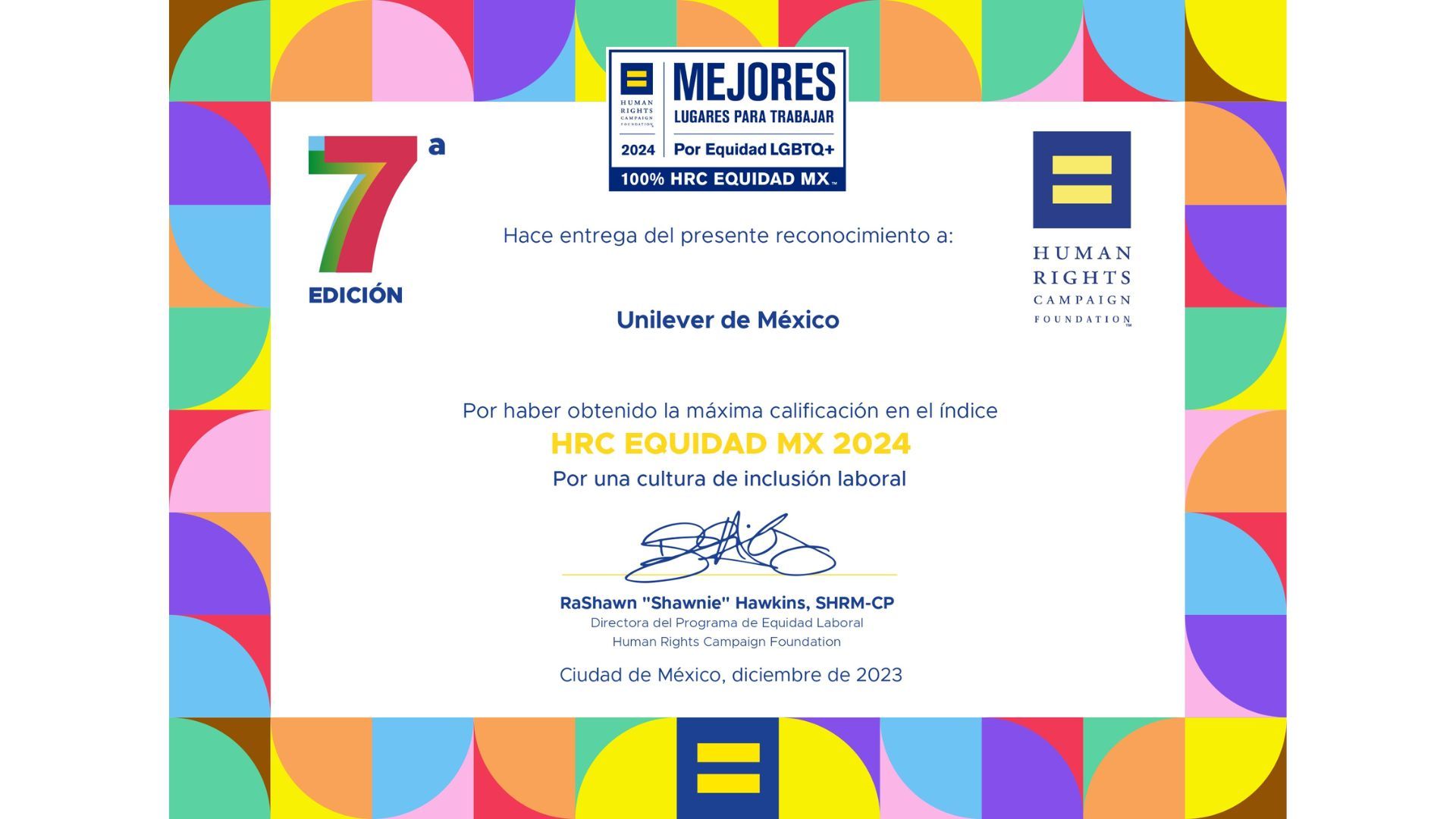 Certificado de una de las mejores empresas LGBTQ+