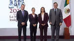 Mildred Villegas, Wilhem Uijen con la presidenta Claudia Sheinbaum y Marcelo Ebrad en anuncio de inversión.